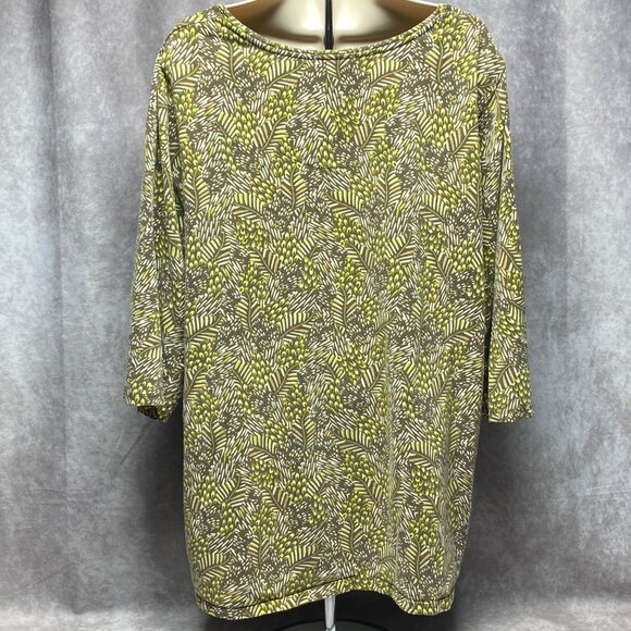 Catherines Womens Plus Size 1X Top 18/20W Leaf Print 3/4 Sleeve Scoop Neck - Picture 4 of 11
